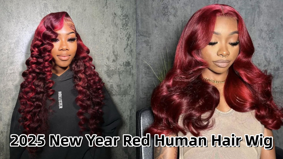 2025 New Year Red Human Hair Wig