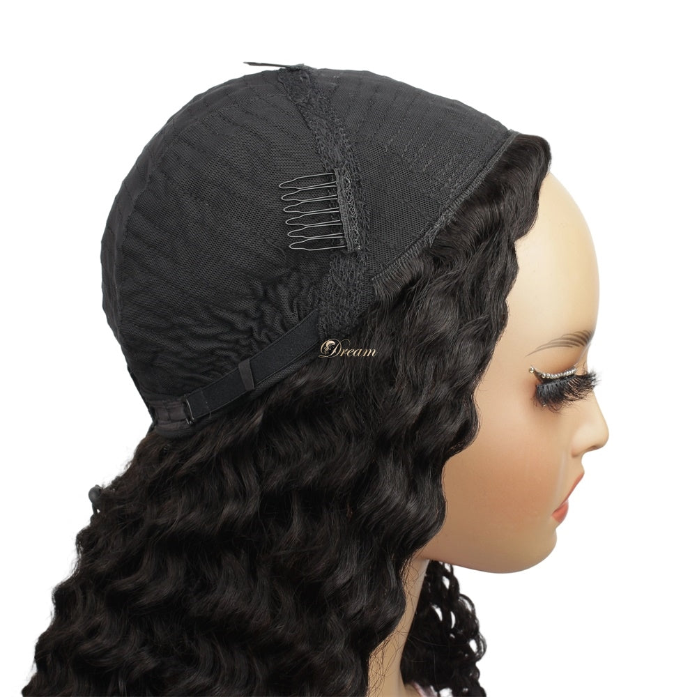200% 3 In 1 Curly Texture Breathable Cap Half Wig Natural Color