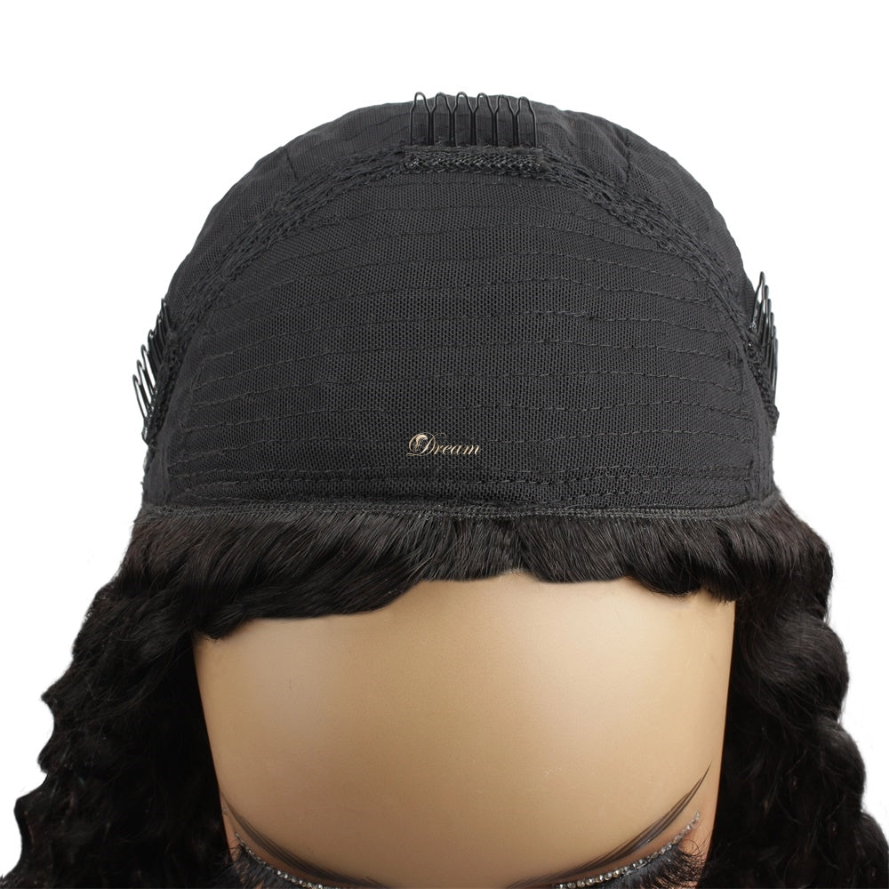 200% 3 In 1 Curly Texture Breathable Cap Half Wig Natural Color