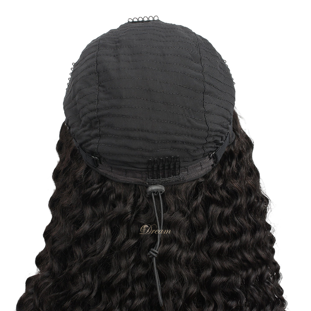 200% 3 In 1 Curly Texture Breathable Cap Half Wig Natural Color
