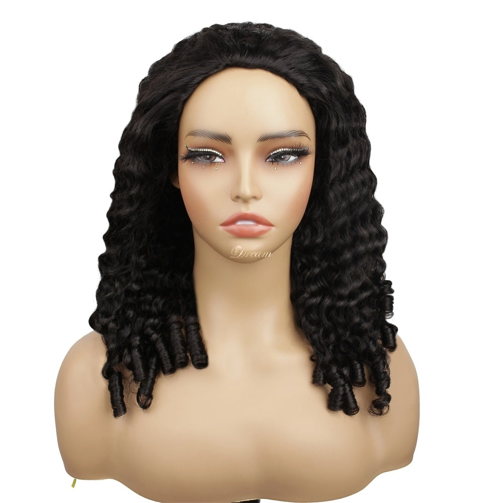 200% 3 In 1 Curly Texture Breathable Cap Half Wig Natural Color