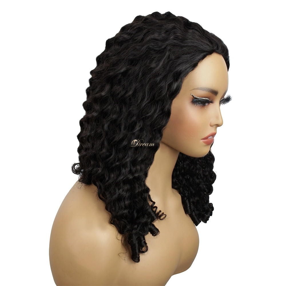 200% 3 In 1 Curly Texture Breathable Cap Half Wig Natural Color
