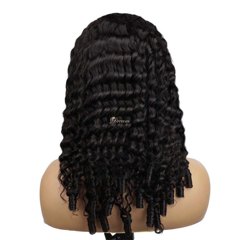 200% 3 In 1 Curly Texture Breathable Cap Half Wig Natural Color