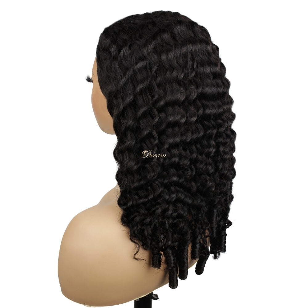 200% 3 In 1 Curly Texture Breathable Cap Half Wig Natural Color