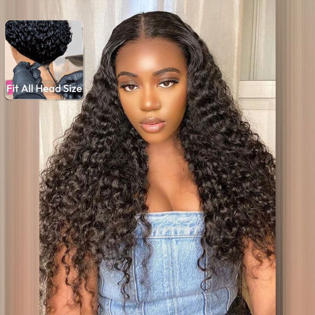 Put Everything Wig Pre Pluck 13x4 Glueless Lace Black Wavy Wig With Elastic