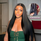 Put On & Go Wig Pre Pluck 7x5 Glueless Lace Black Straight Wig With Elastic