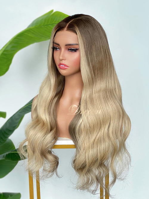 BL-01 Rooted Beige Blonde Body Wave Human Hair Wig