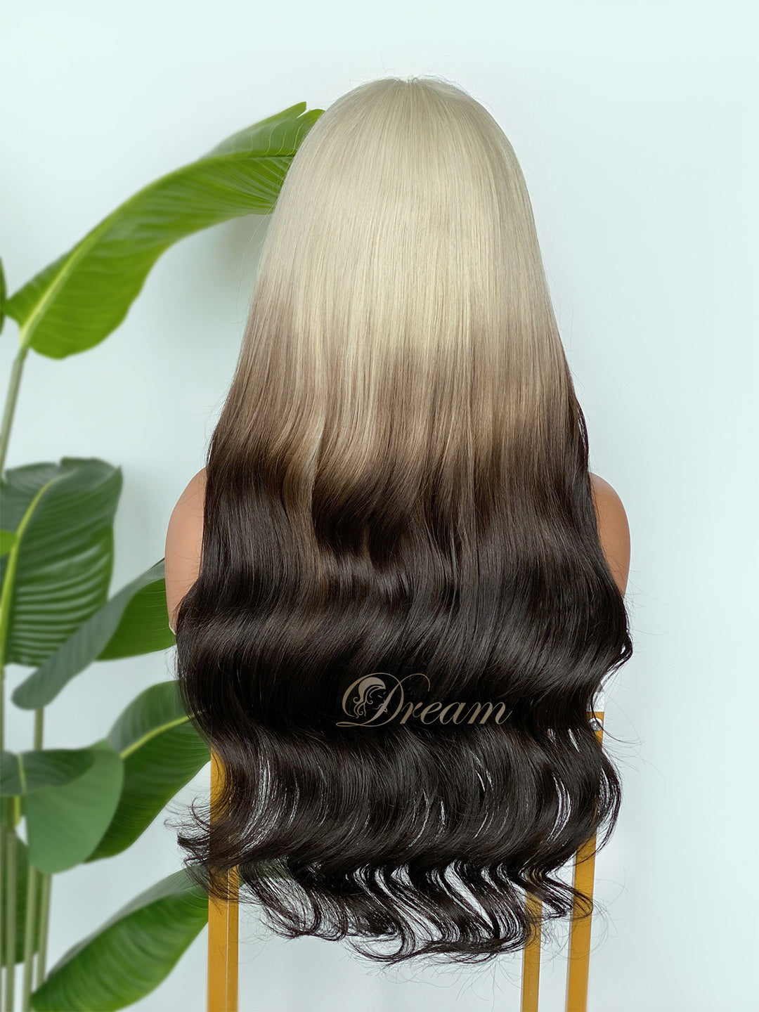 BL-03 Rooted Platinum Blonde Black Ombre Body Wave Human Hair Wig