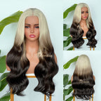 BL-03 Rooted Platinum Blonde Black Ombre Body Wave Human Hair Wig