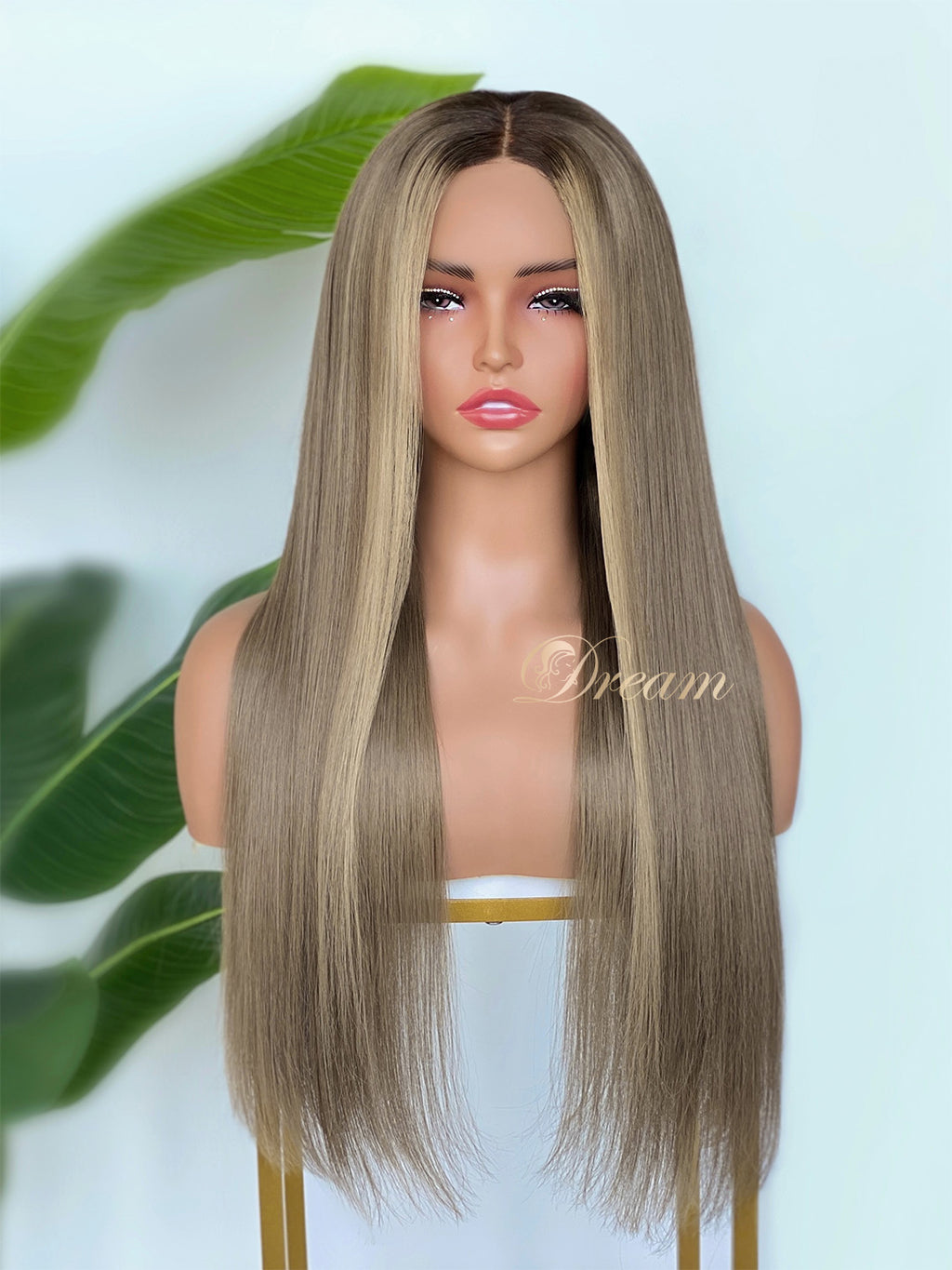 BL-10 Smoky Taupe Blonde Straight Human Hair Wig
