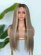 BL-10 Smoky Taupe Blonde Straight Human Hair Wig