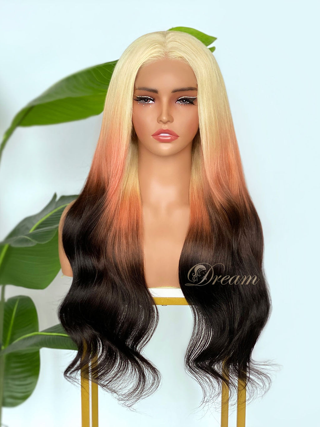 BL-12 Blonde Copper Black Ombre Body Wave Human Hair Wig