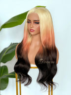 BL-12 Blonde Copper Black Ombre Body Wave Human Hair Wig