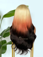 BL-12 Blonde Copper Black Ombre Body Wave Human Hair Wig