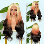 BL-12 Blonde Copper Black Ombre Body Wave Human Hair Wig