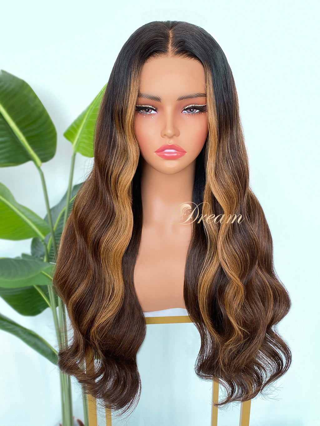 L1-01 Dark Chocolate Caramel Balayage Body Wave Human Hair Wig