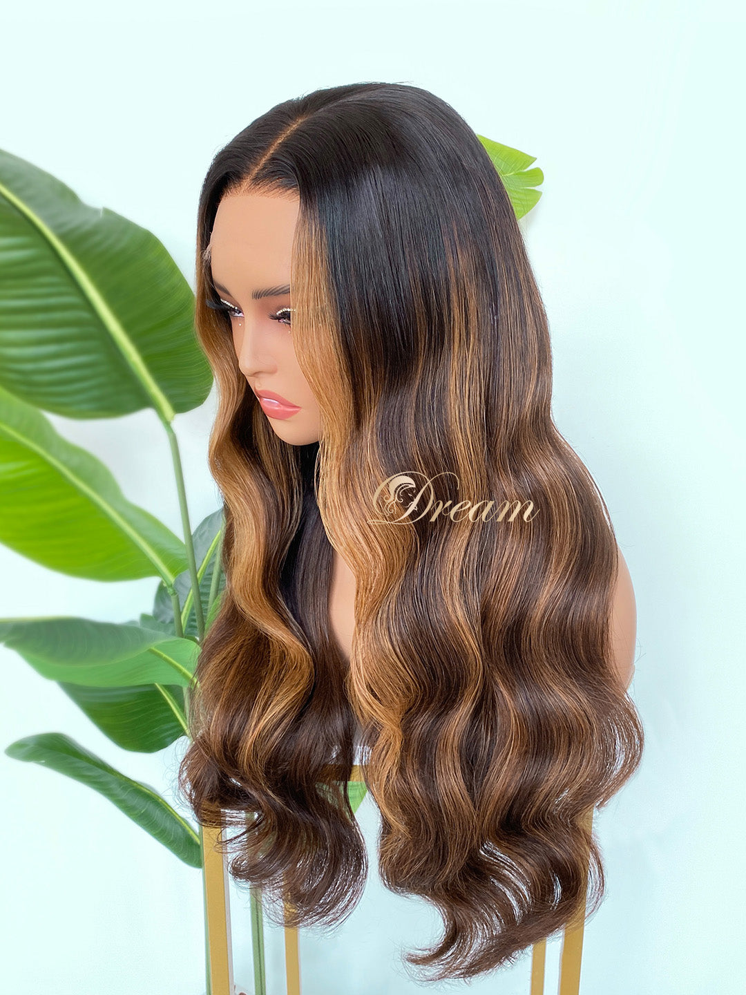 L1-01 Dark Chocolate Caramel Balayage Body Wave Human Hair Wig