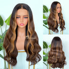 L1-01 Dark Chocolate Caramel Balayage Body Wave Human Hair Wig