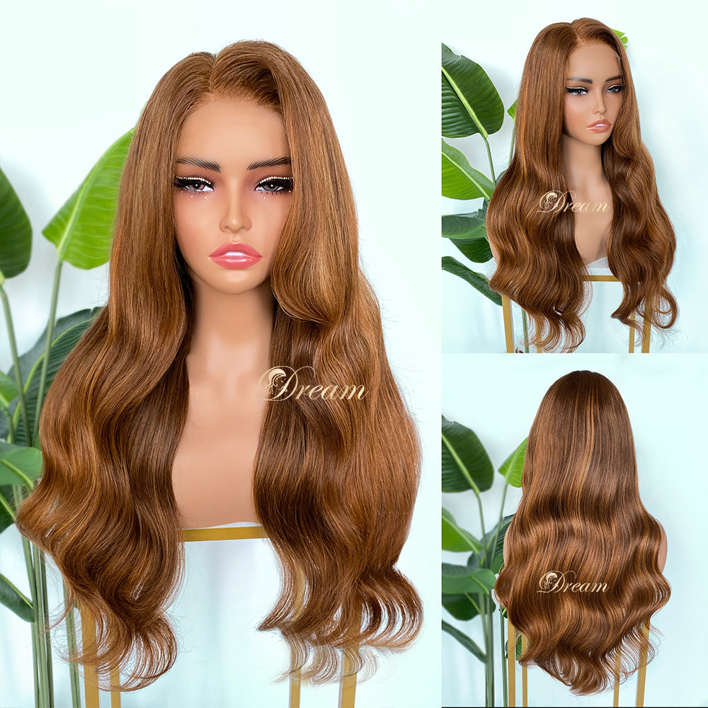 L1-02 Warm Copper Brown Body Wave Human Hair Wig