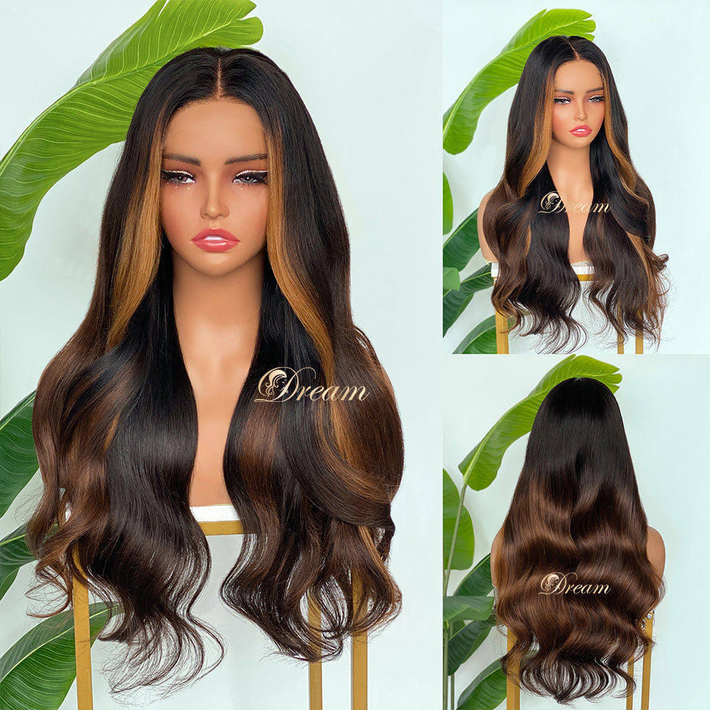 L1-04 Deep Chocolate Brown Body Wave Human Hair Wig