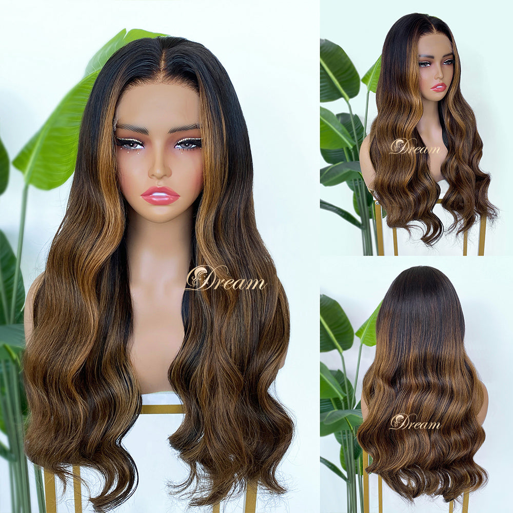 L1-05 Chocolate Caramel Balayage Body Wave Human Hair Wig