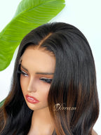 L1-06 Dark Brown Warm Caramel Highlight Body Wave Human Hair Wig