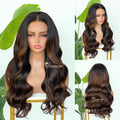 L1-06 Dark Brown Warm Caramel Highlight Body Wave Human Hair Wig