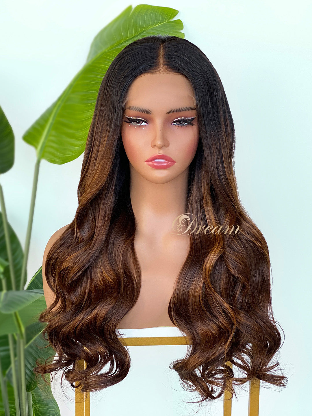 L1-07 Dark Chocolate Brown Balayage Body Wave Human Hair Wig
