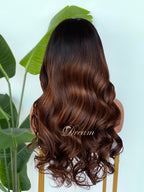 L1-07 Dark Chocolate Brown Balayage Body Wave Human Hair Wig