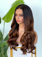L1-07 Dark Chocolate Brown Balayage Body Wave Human Hair Wig