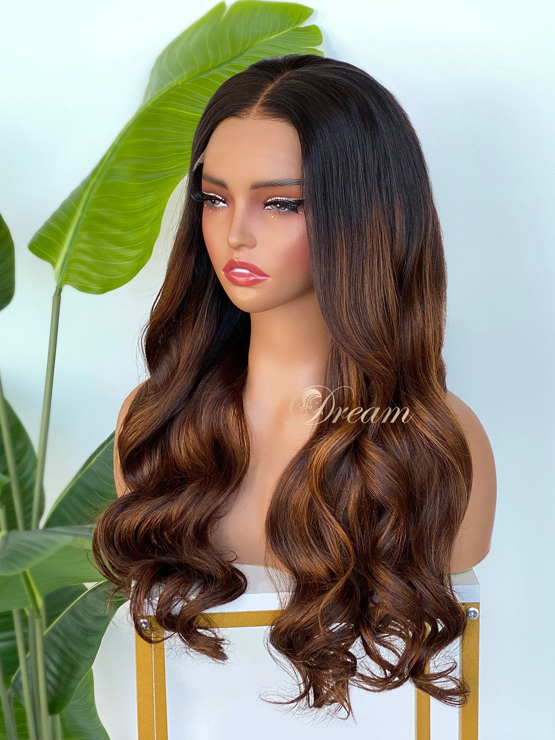 L1-07 Dark Chocolate Brown Balayage Body Wave Human Hair Wig