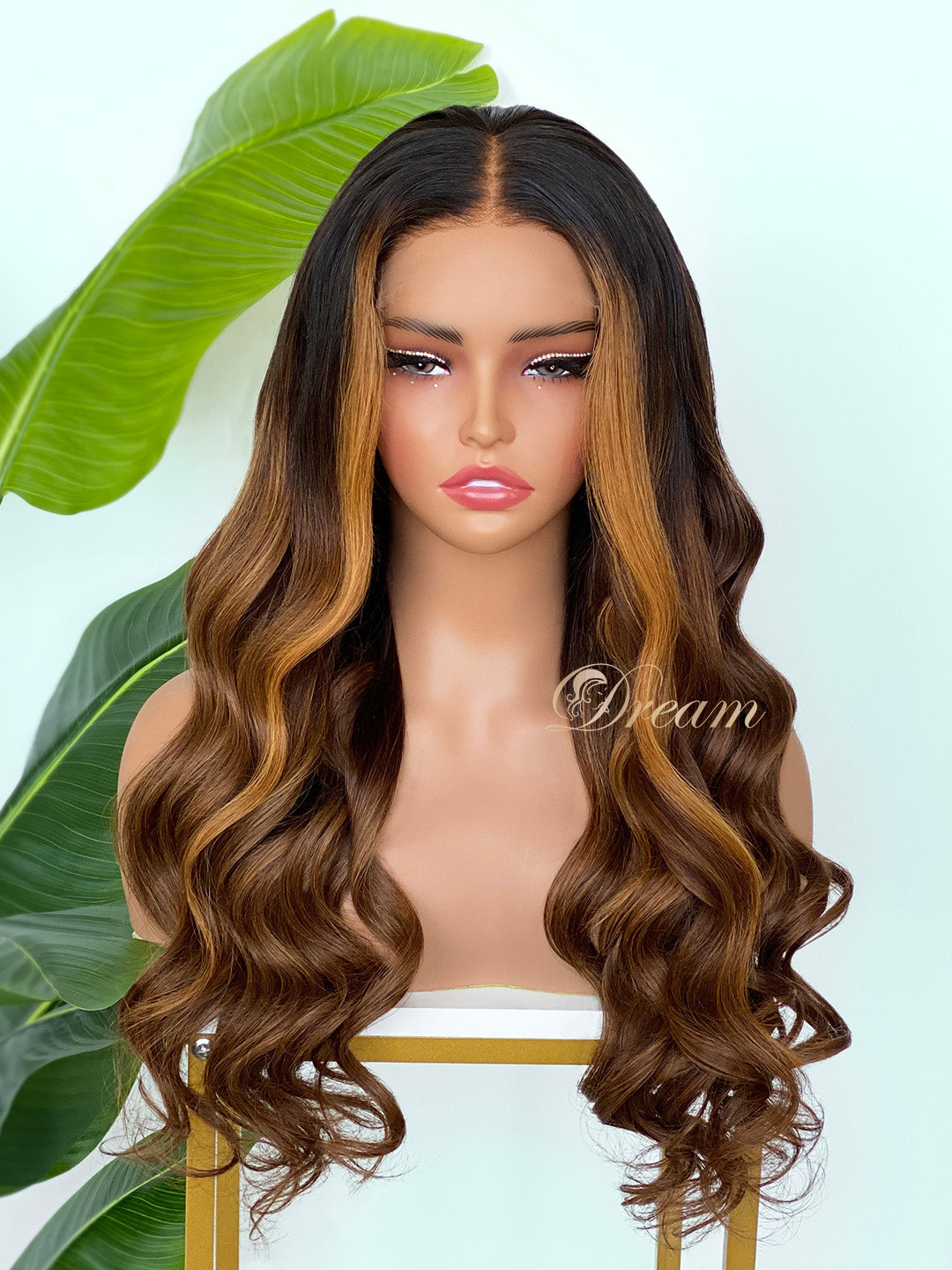 L1-08 Chocolate Brown Honey Balayage Body Wave Human Hair Wig