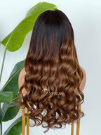 L1-08 Chocolate Brown Honey Balayage Body Wave Human Hair Wig