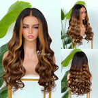 L1-08 Chocolate Brown Honey Balayage Body Wave Human Hair Wig