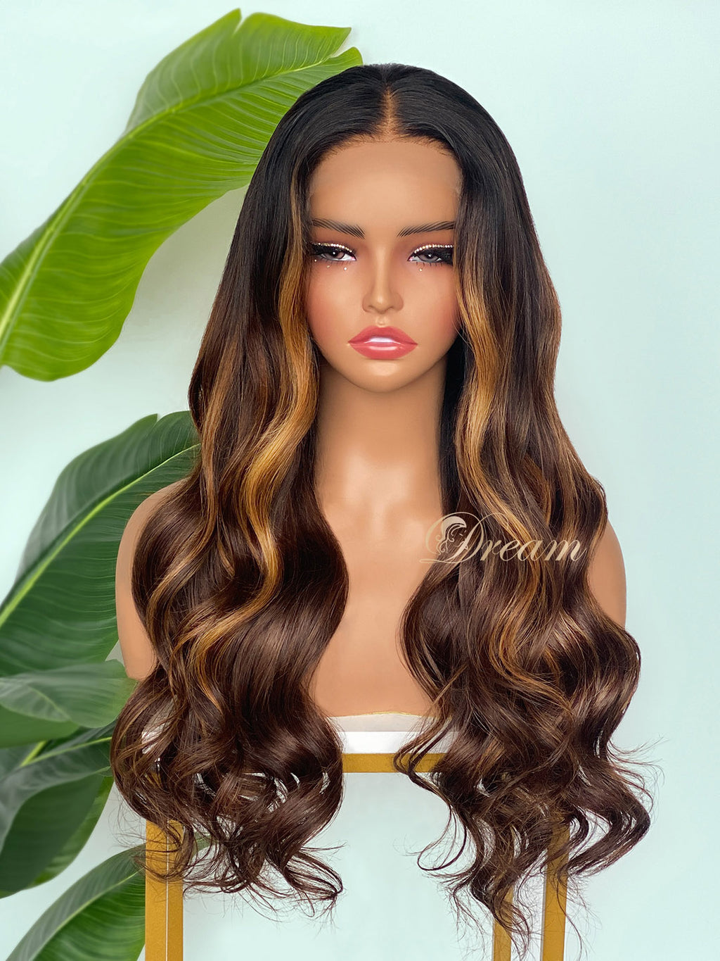 L1-09 Dark Brown Caramel Balayage Body Wave Human Hair Wig