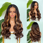 L1-09 Dark Brown Caramel Balayage Body Wave Human Hair Wig