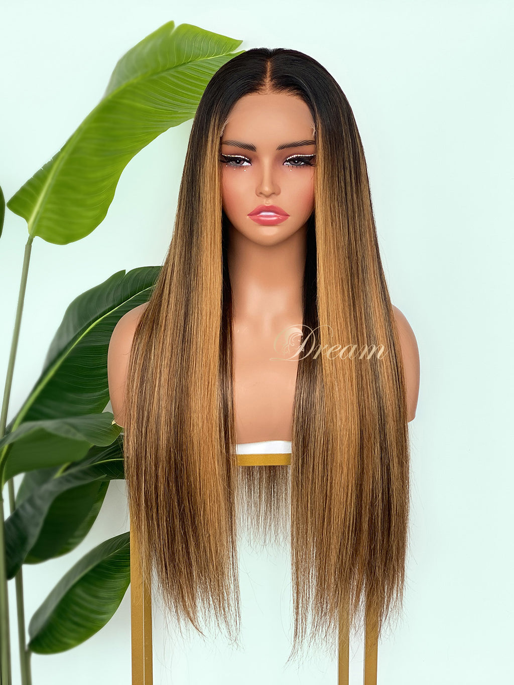 L1-10 Dark Root Caramel Brown Ombre Straight Human Hair Wig