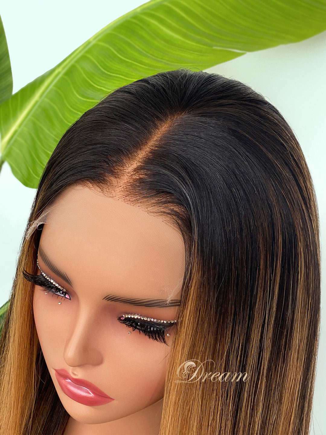 L1-10 Dark Root Caramel Brown Ombre Straight Human Hair Wig