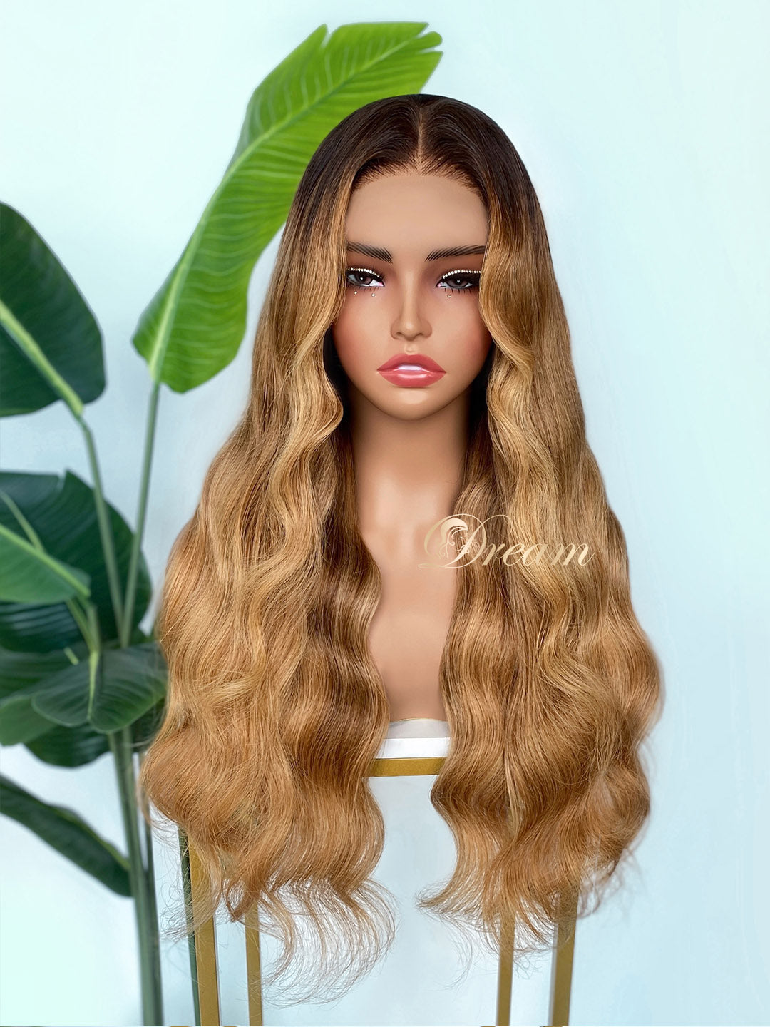 L2-01 Rooted Honey Caramel Body Wave Human Hair Wig