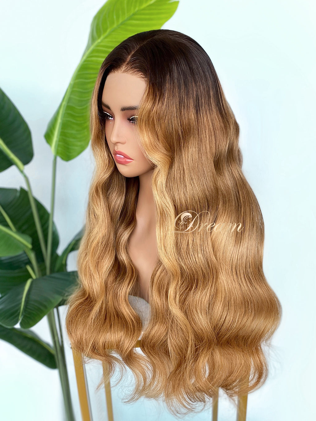 L2-01 Rooted Honey Caramel Body Wave Human Hair Wig