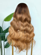L2-01 Rooted Honey Caramel Body Wave Human Hair Wig