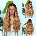 L2-01 Rooted Honey Caramel Body Wave Human Hair Wig