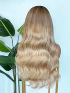 L2-02 Beige Honey Blonde Body Wave Human Hair Wig