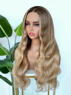 L2-02 Beige Honey Blonde Body Wave Human Hair Wig