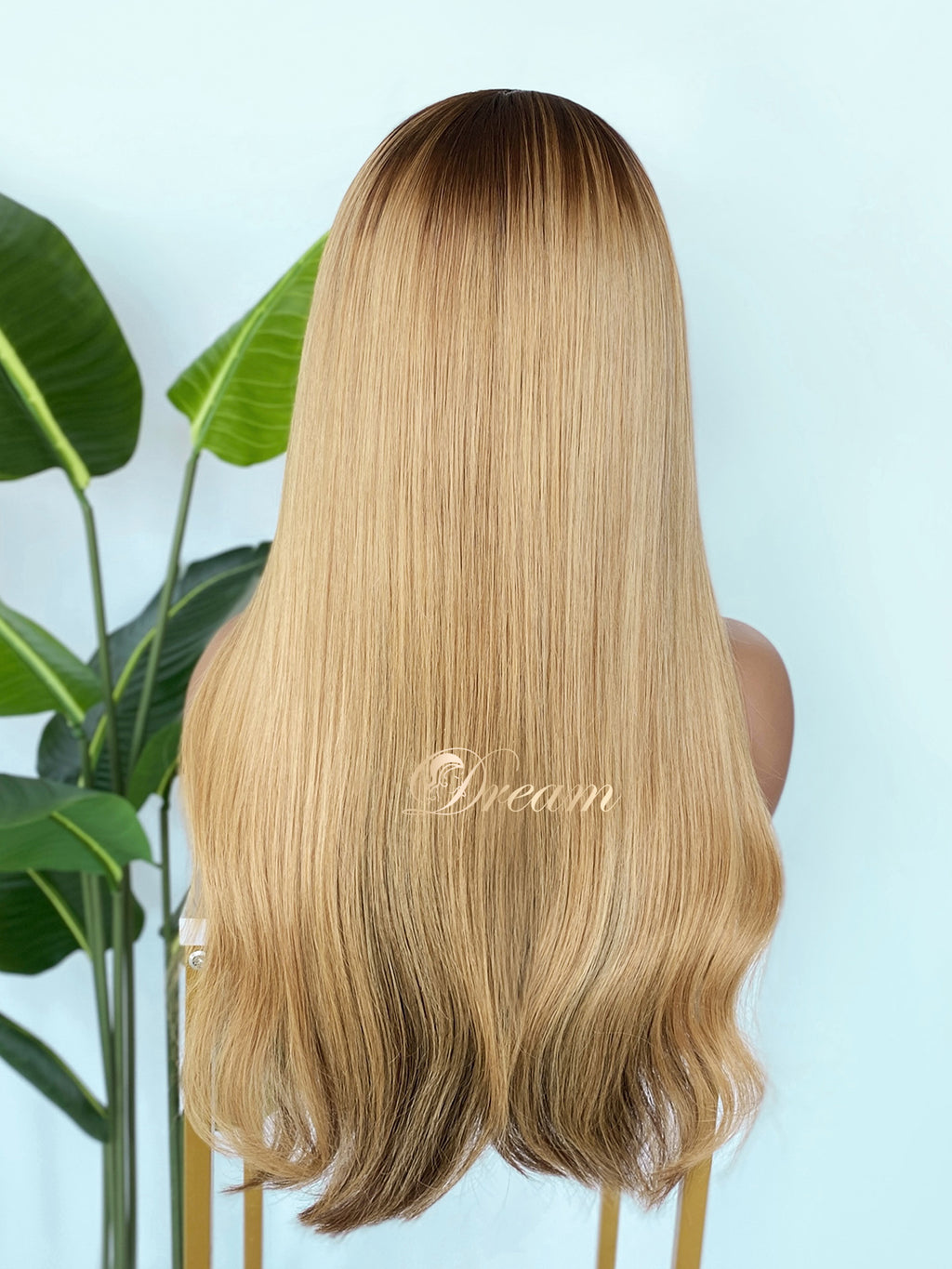 L2-03 Rooted Golden Blonde Straight Human Hair Wig