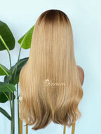 L2-03 Rooted Golden Blonde Straight Human Hair Wig