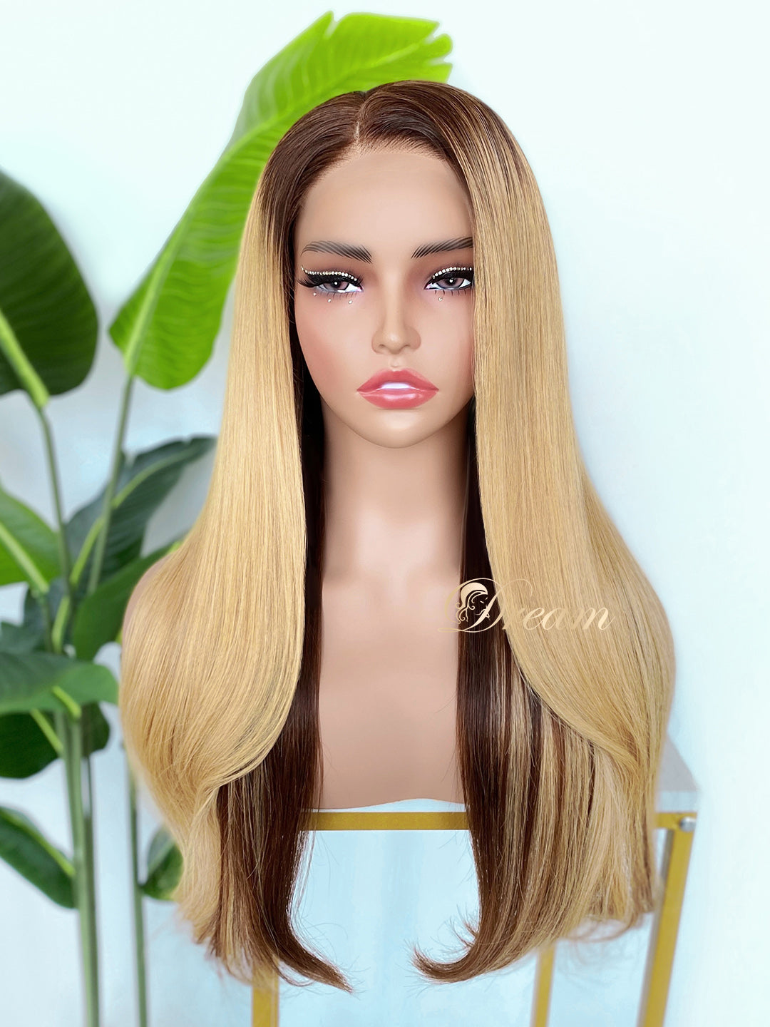 L2-03 Rooted Golden Blonde Straight Human Hair Wig