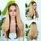 L2-03 Rooted Golden Blonde Straight Human Hair Wig