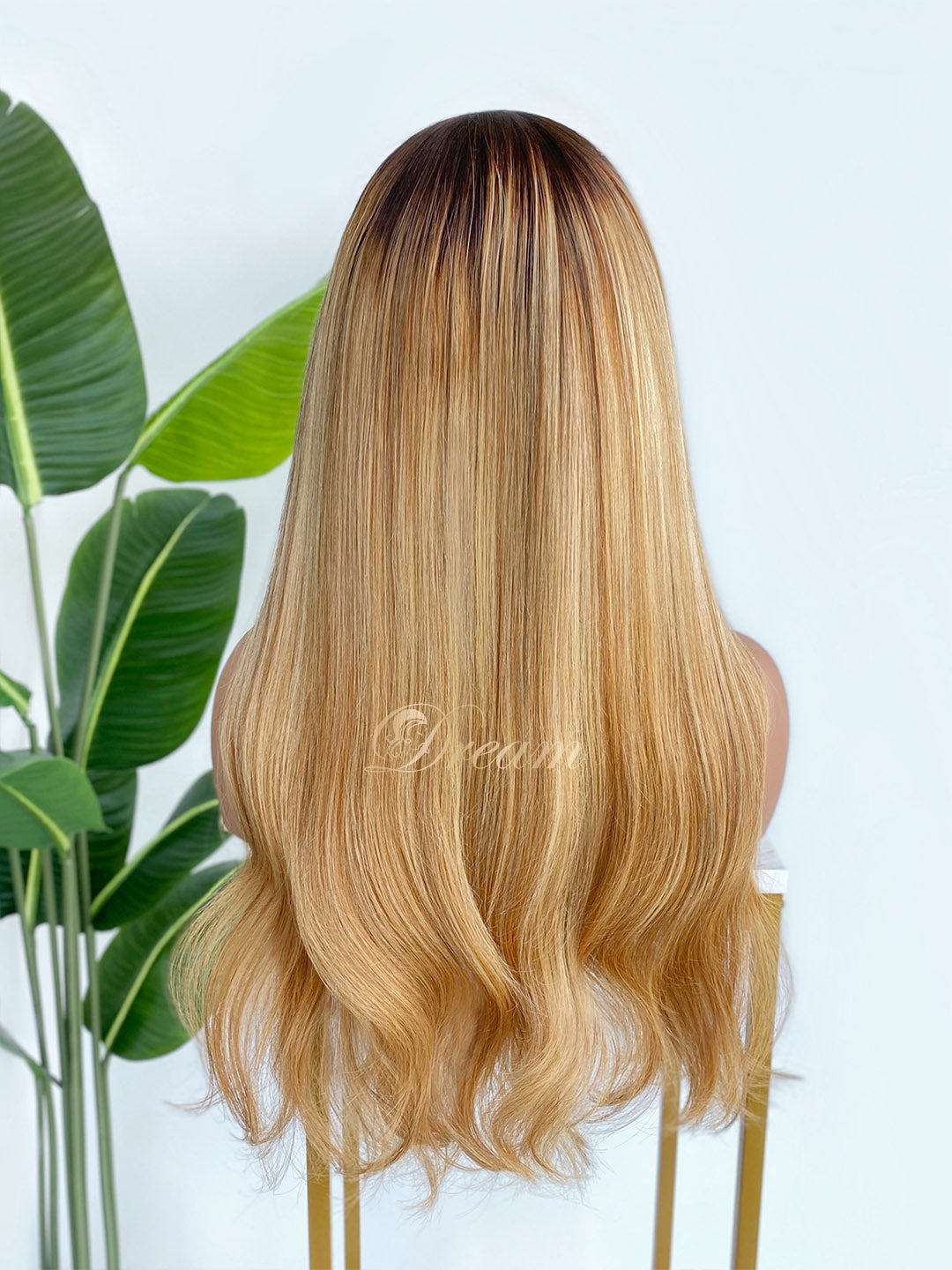 L2-04 Rooted Golden Beige Blonde Body Wave Human Hair Wig