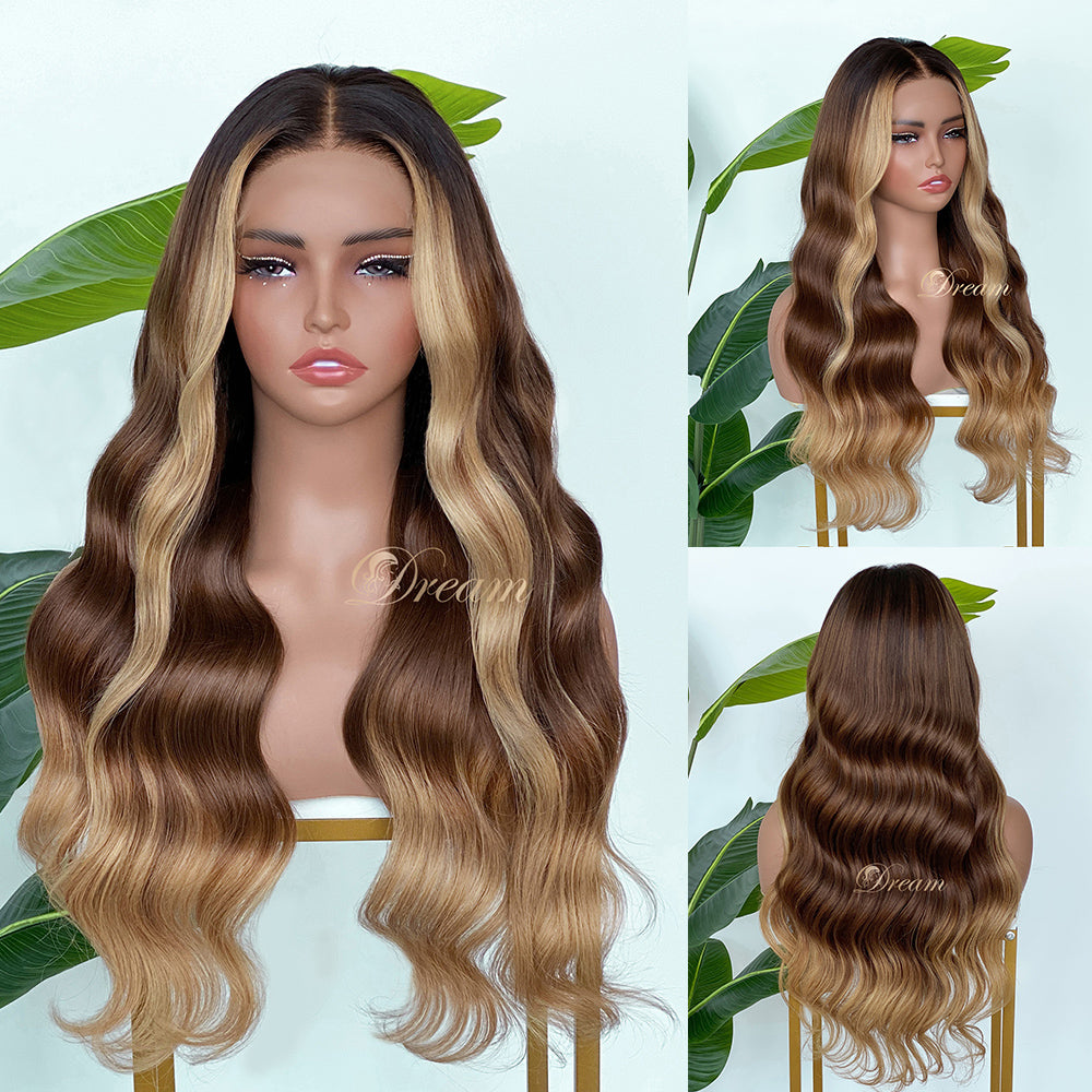 L2-05 Chocolate Caramel Balayage Body Wave Human Hair Wig